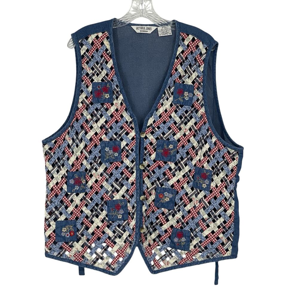 Victoria Jones Woman Denim Vintage Vest Sz 2X Cottagecore Garden Fairy Vintage